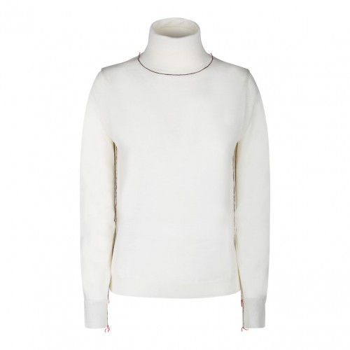 White Wool Contrasting Trim Jumper