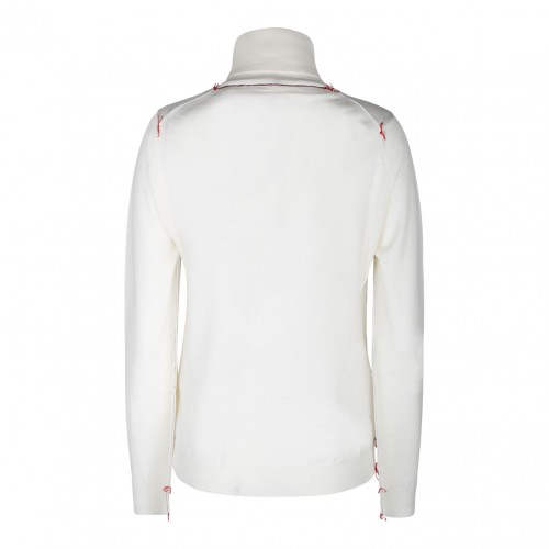 White Wool Contrasting Trim Jumper