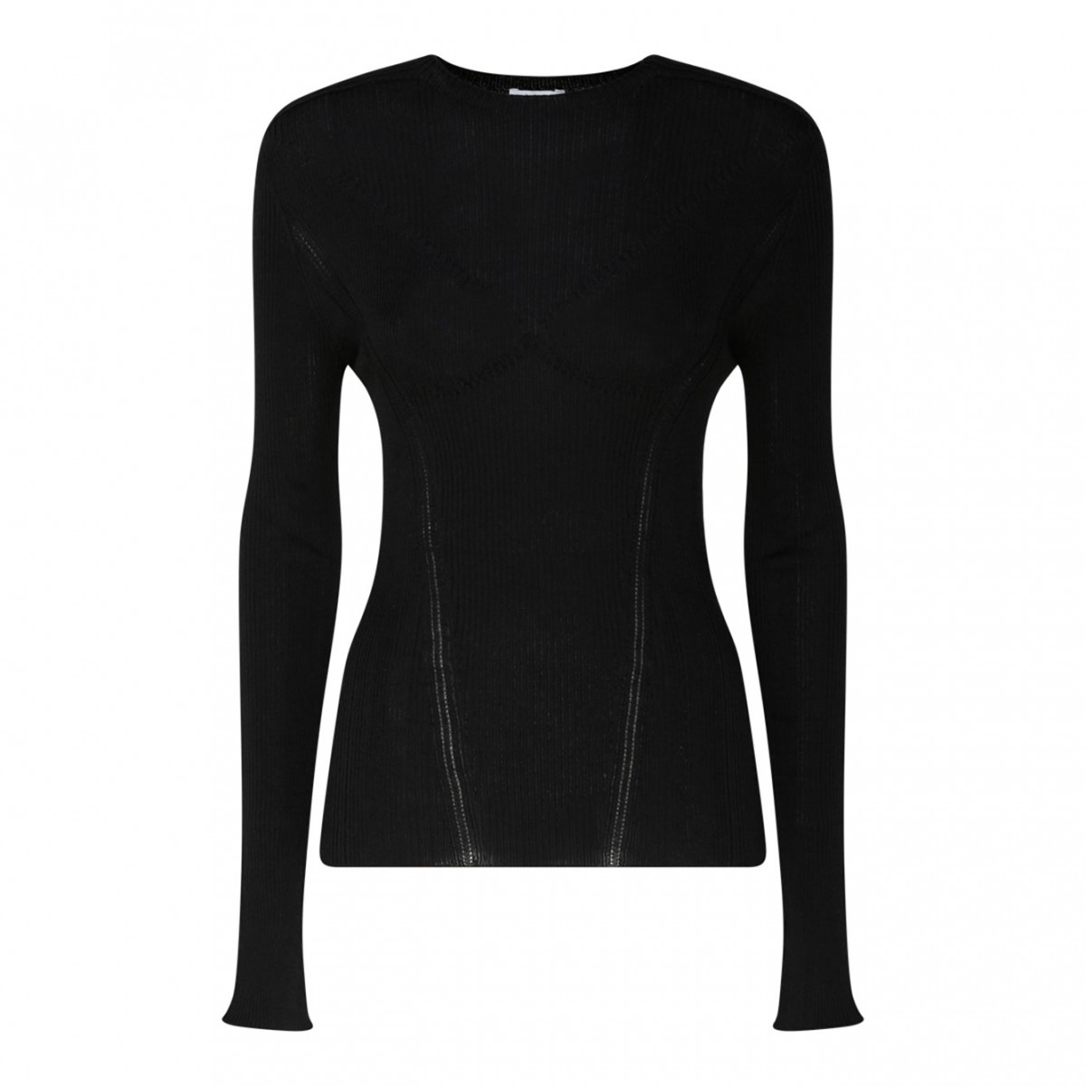 Black Cashmere Long Sleeve Ribbed Knit Top