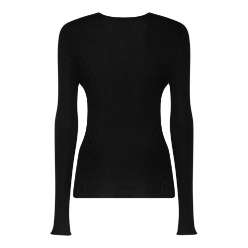 Black Cashmere Long Sleeve Ribbed Knit Top 2