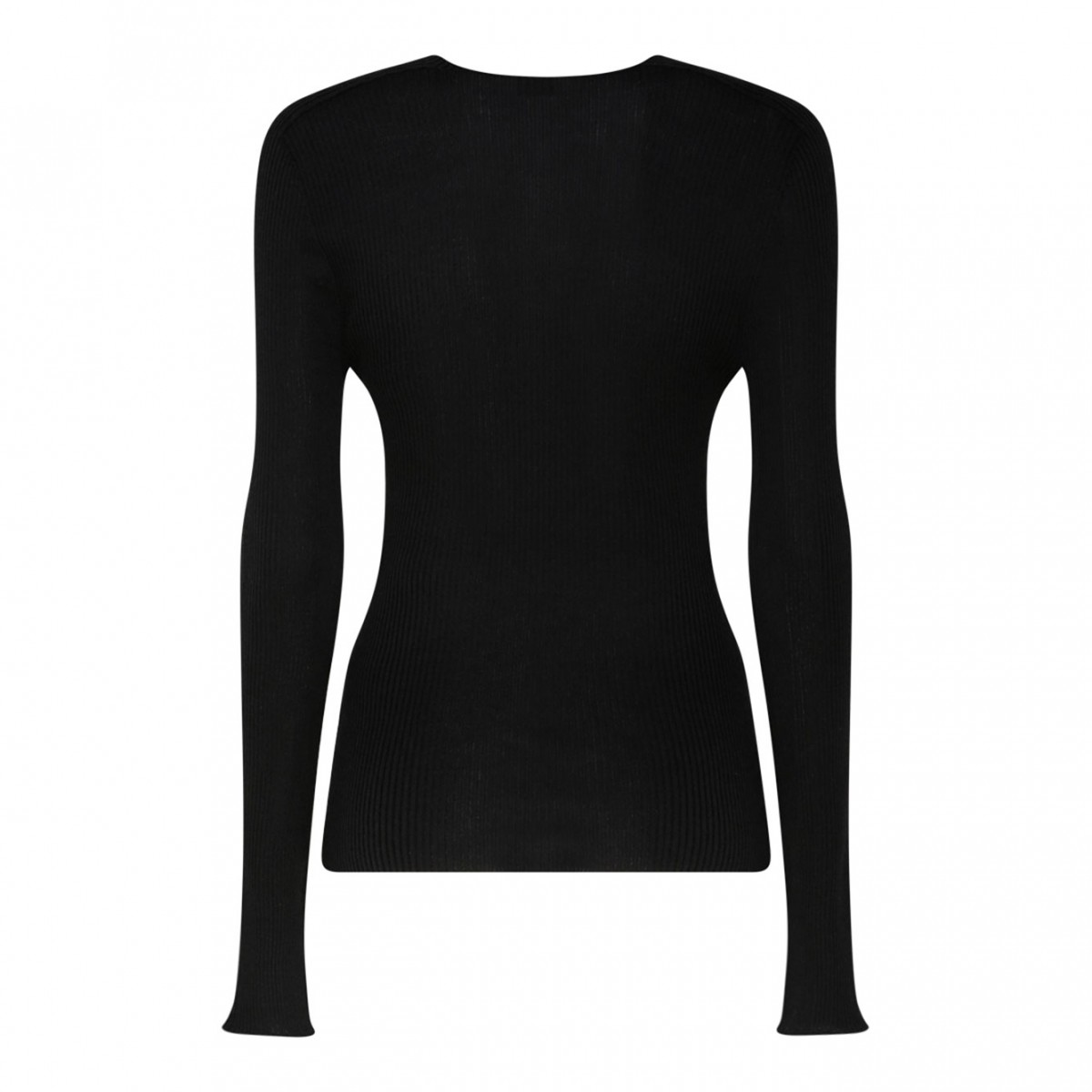 Black Cashmere Long Sleeve Ribbed Knit Top