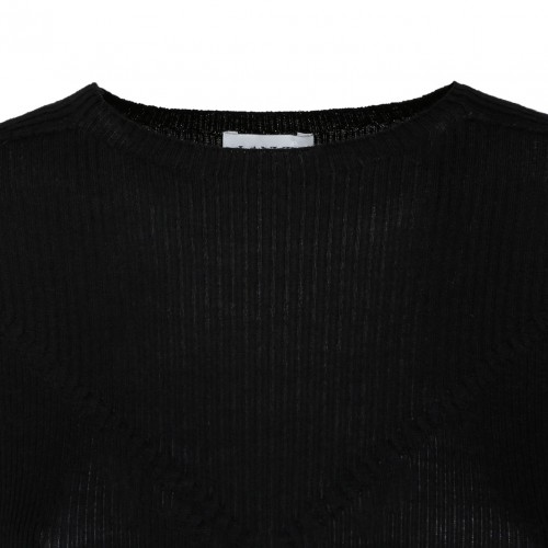 Black Cashmere Long Sleeve Ribbed Knit Top