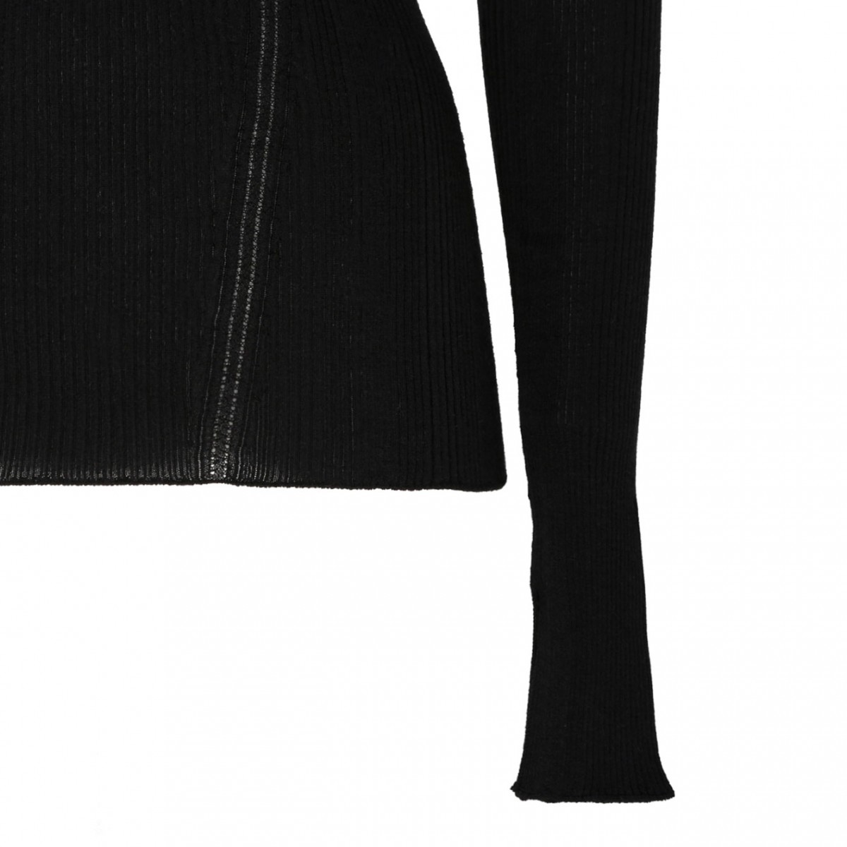 Black Cashmere Long Sleeve Ribbed Knit Top