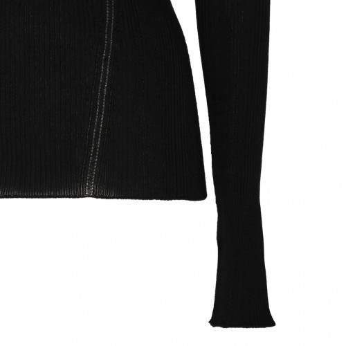 Black Cashmere Long Sleeve Ribbed Knit Top