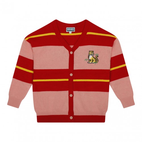 Red, Pink and Yellow Logo Embroidered Cardigan