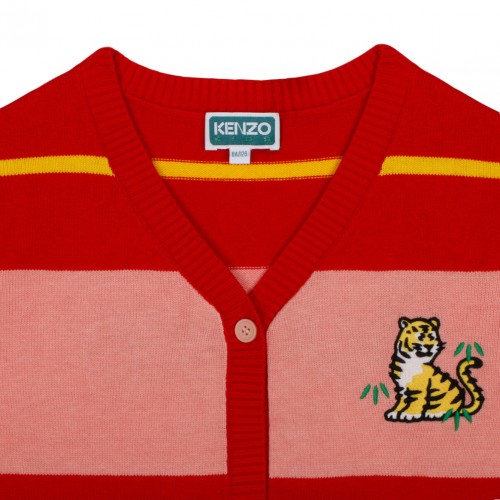Red, Pink and Yellow Logo Embroidered Cardigan