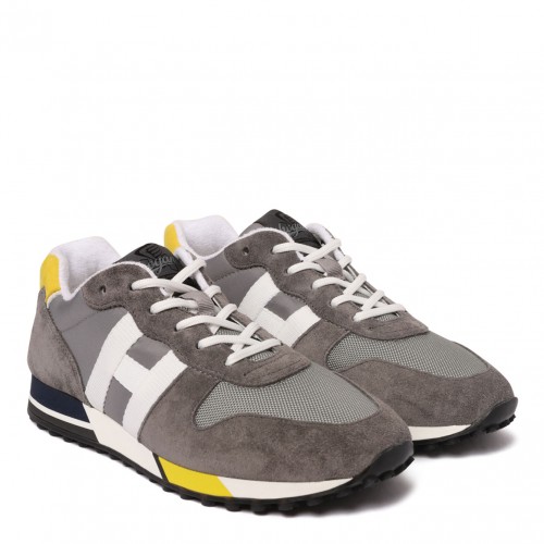 Grey Panelled Suede Sneakers