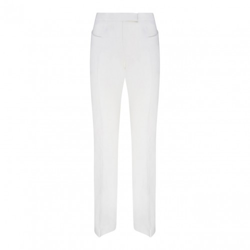 Chalk White Virgin Wool Flared Trousers