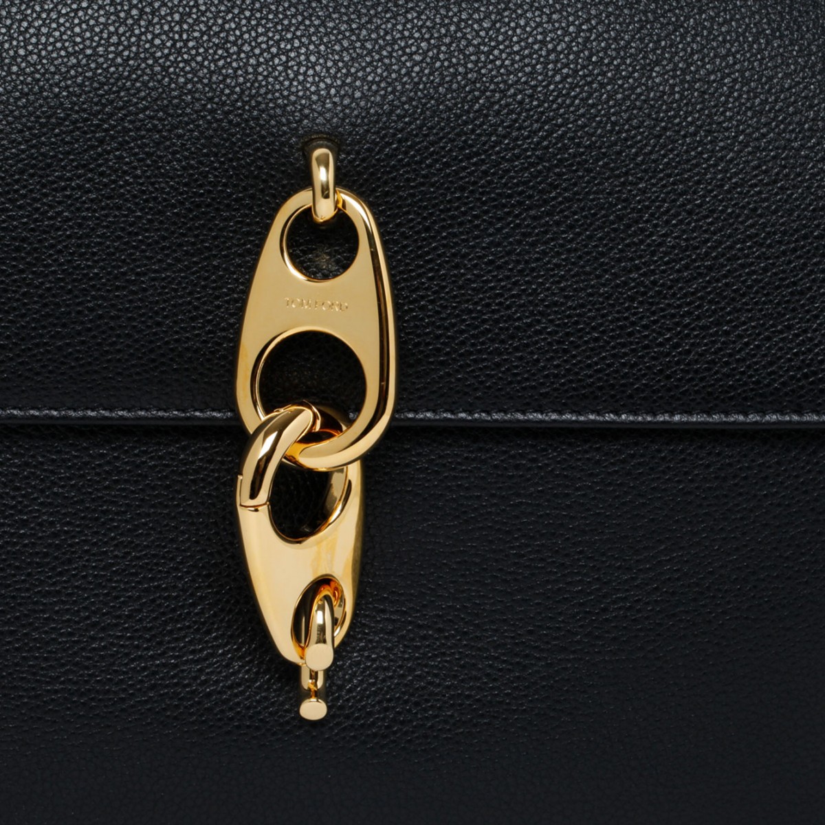 Black Leather Chain Link Handle Tote Bag