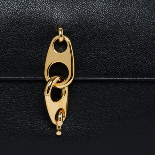 Black Leather Chain Link Handle Tote Bag