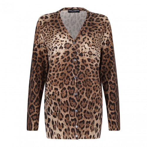 Leopard-Print Cashmere Cardigan