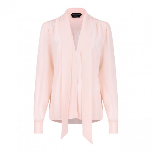Iced Nude V- Neck Lavalliere Blouse