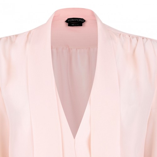 Iced Nude V- Neck Lavalliere Blouse