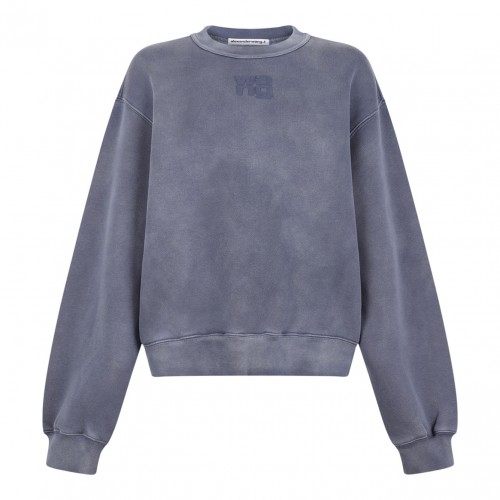 Washed Blue Ink Logo-Embossed Sweatshirt