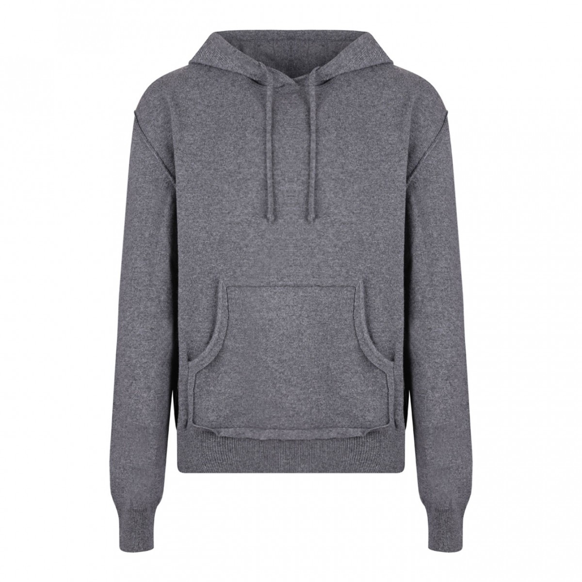 Medium Grey Knitted Drawstring Hoodie