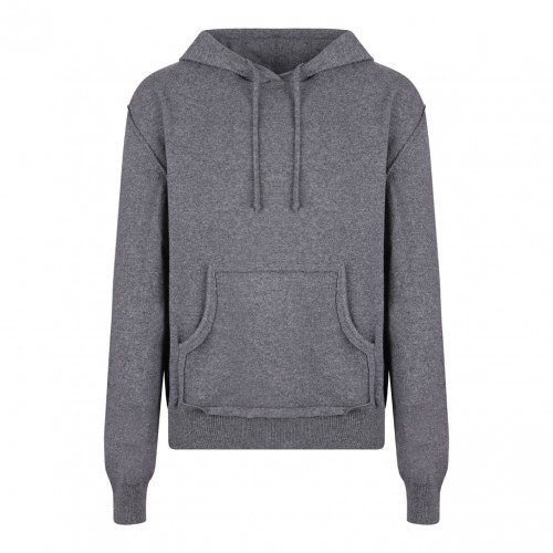 Medium Grey Knitted Drawstring Hoodie