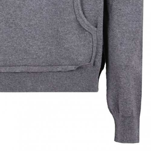 Medium Grey Knitted Drawstring Hoodie