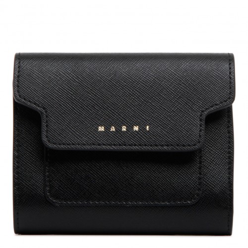 Black Saffiano Leather Flat Wallet