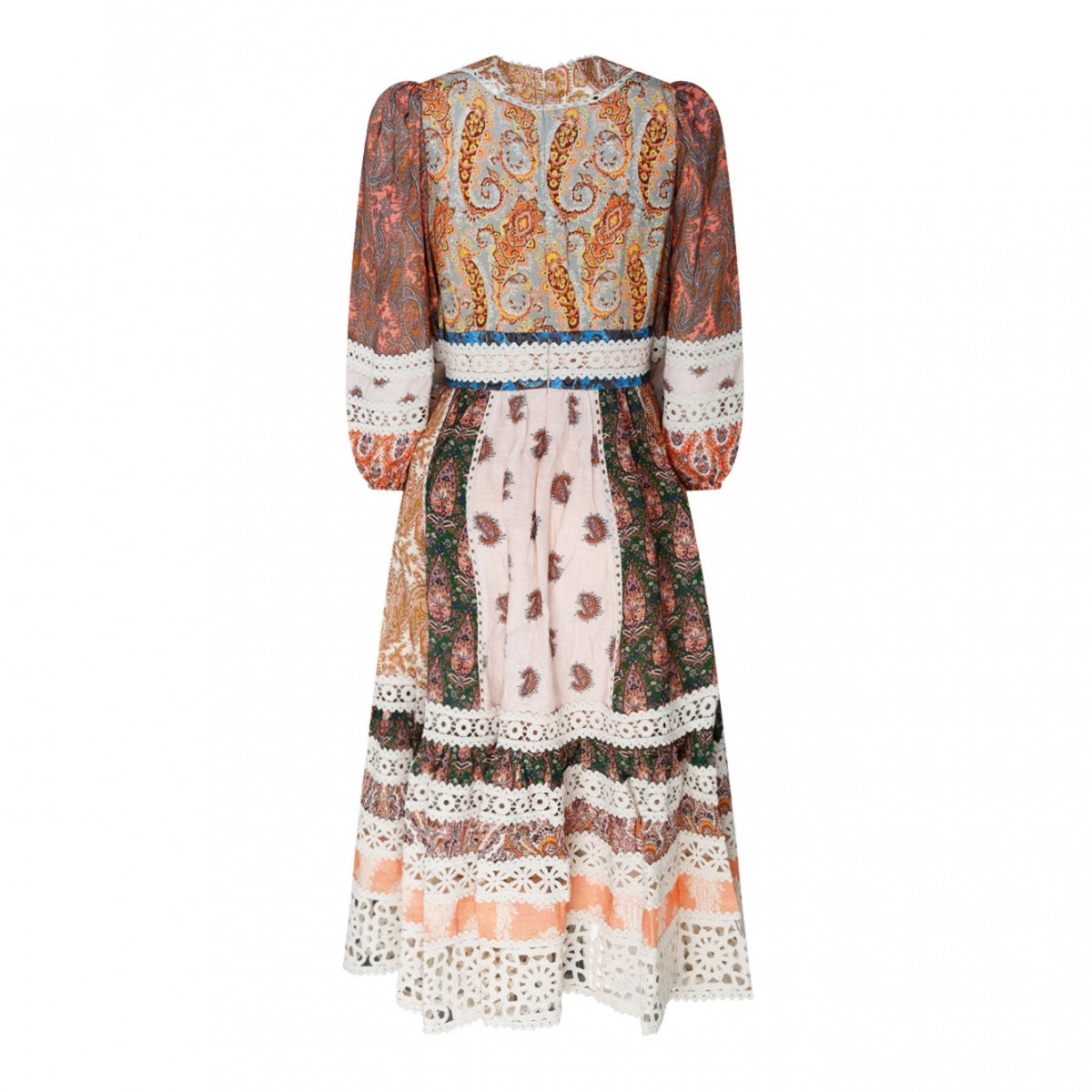 Multicolor Linen Devi Printed Midi Dress