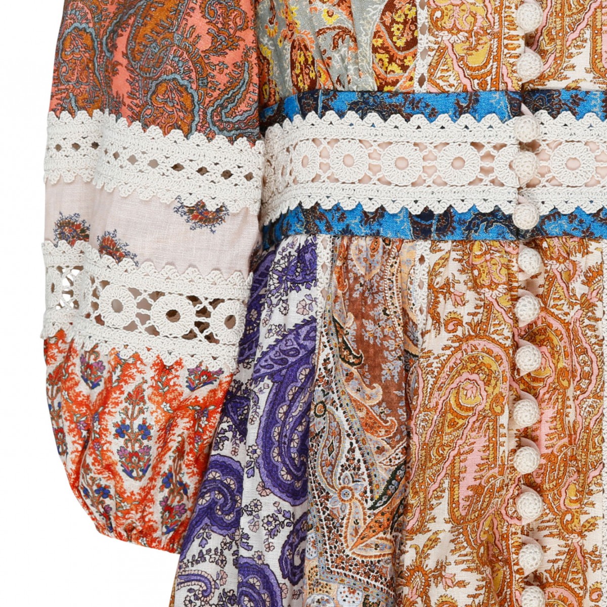 Multicolor Linen Devi Printed Midi Dress