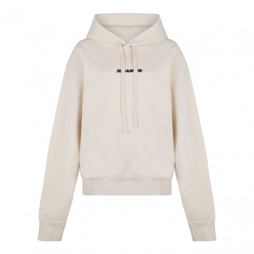 Cream White Logo Print Hoodie