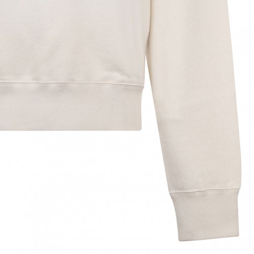 Cream White Logo Print Hoodie
