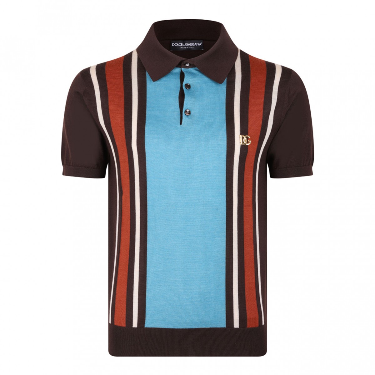 Brown and Blue Cotton-Jacquard Pique Polo Shirt