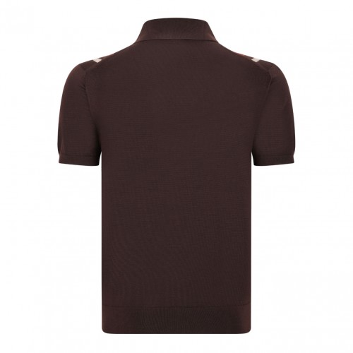 Brown and Blue Cotton-Jacquard Pique Polo Shirt 2