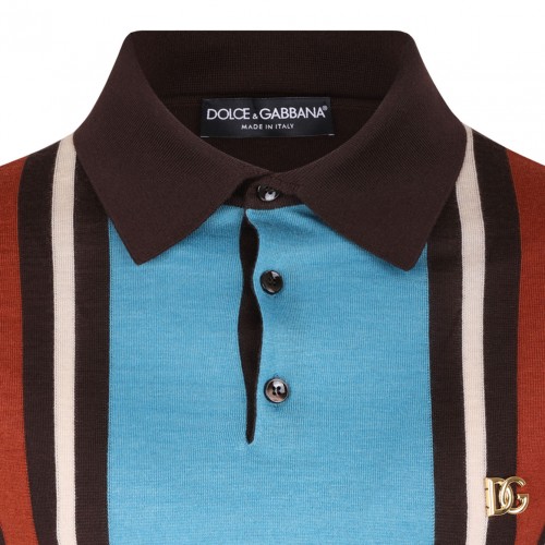 Brown and Blue Cotton-Jacquard Pique Polo Shirt