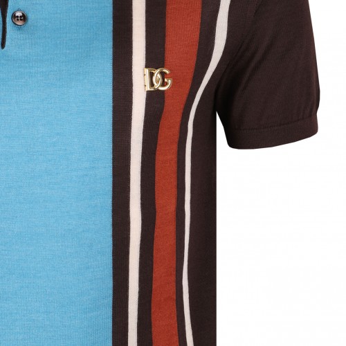 Brown and Blue Cotton-Jacquard Pique Polo Shirt