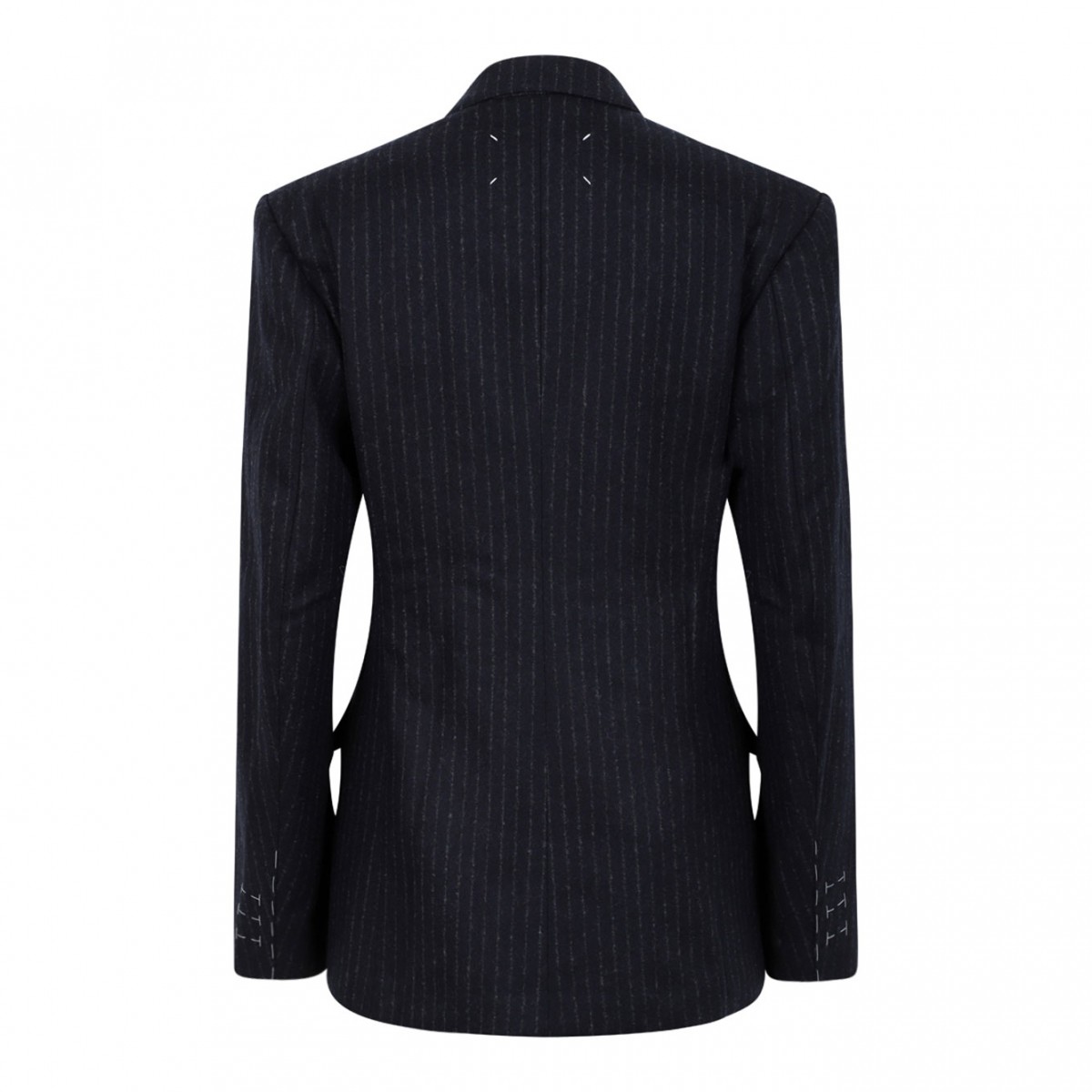 Navy Blue Pinstripe Double-Breasted Wool Blazer