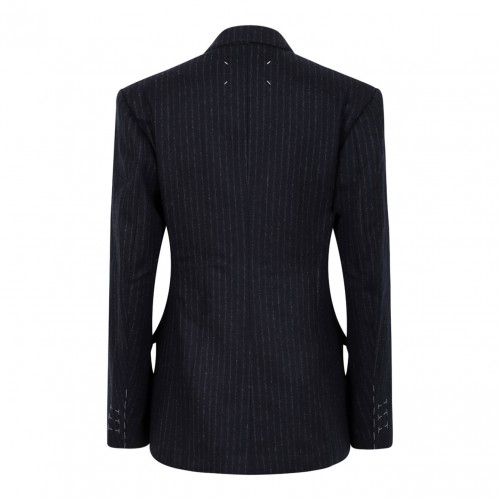Navy Blue Pinstripe Double-Breasted Wool Blazer