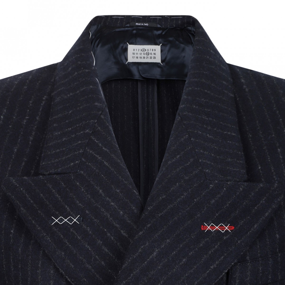 Navy Blue Pinstripe Double-Breasted Wool Blazer