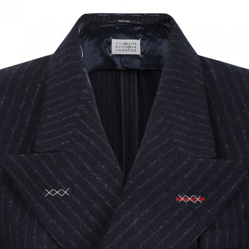 Navy Blue Pinstripe Double-Breasted Wool Blazer