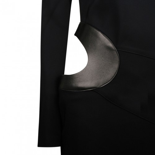 Black Leather Cut Out Long Sleeved Dress