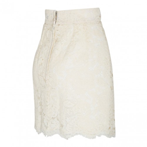 White Silk Blend Floral Lace Miniskirt 2
