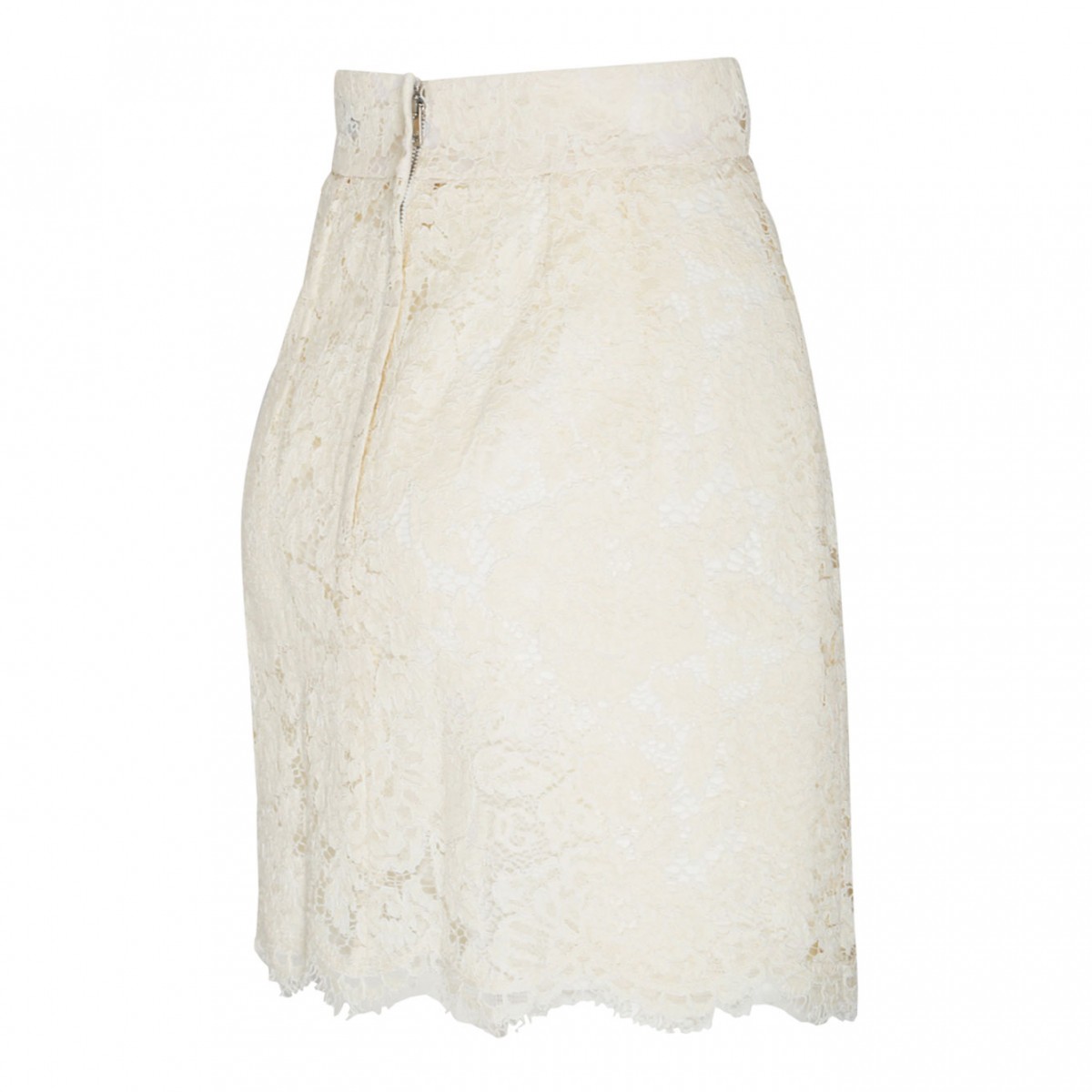 White Silk Blend Floral Lace Miniskirt