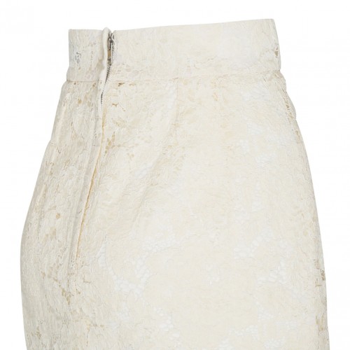 White Silk Blend Floral Lace Miniskirt
