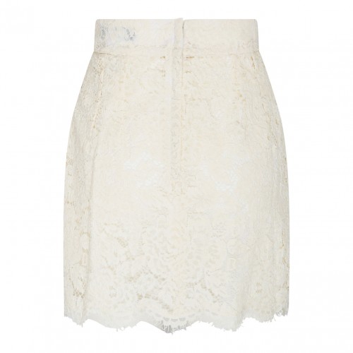 White Silk Blend Floral Lace Miniskirt 2