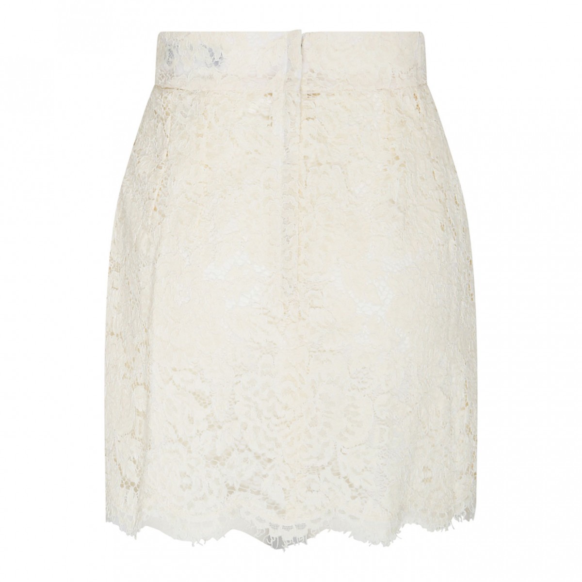 White Silk Blend Floral Lace Miniskirt
