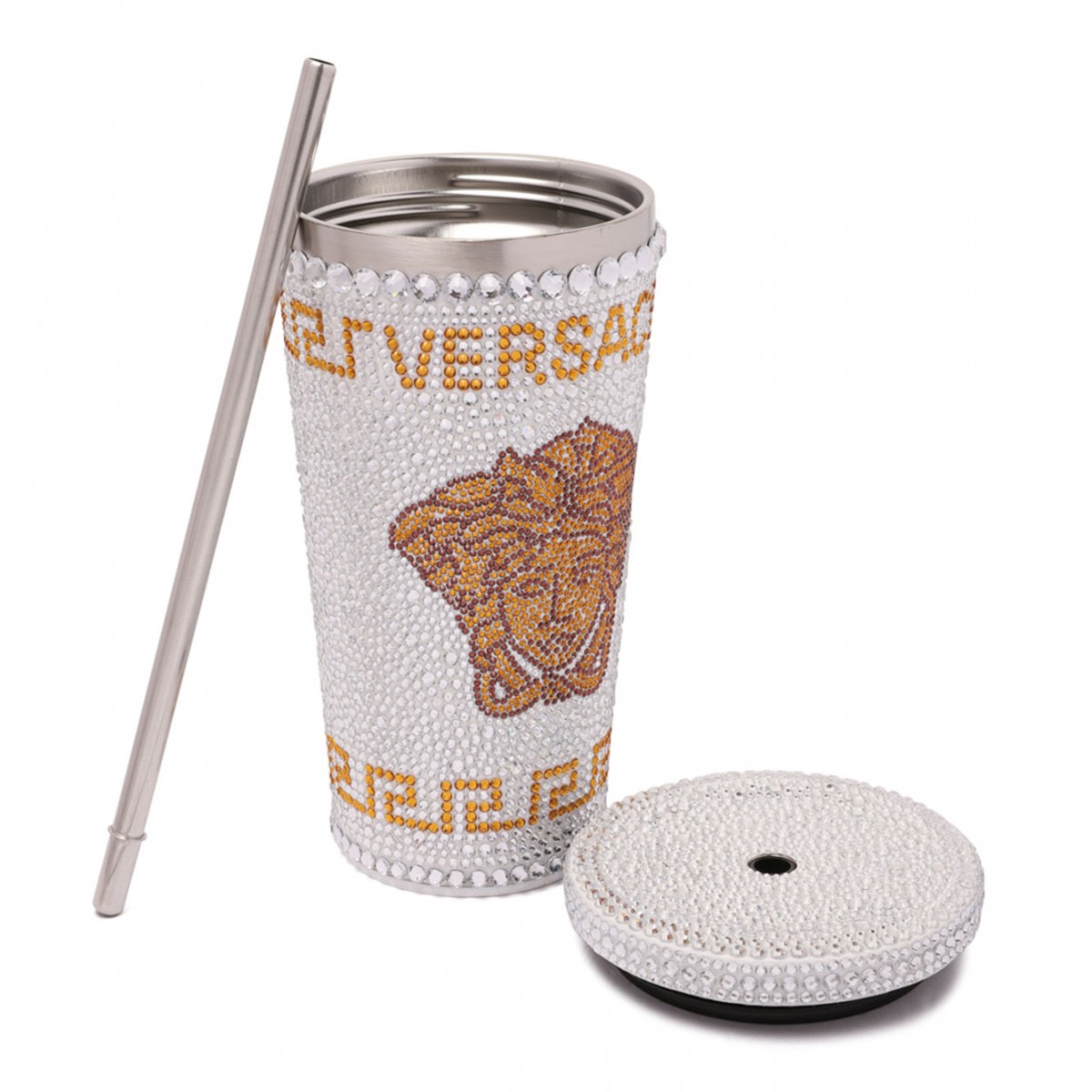 White Travel Cup With Medusa Crystals