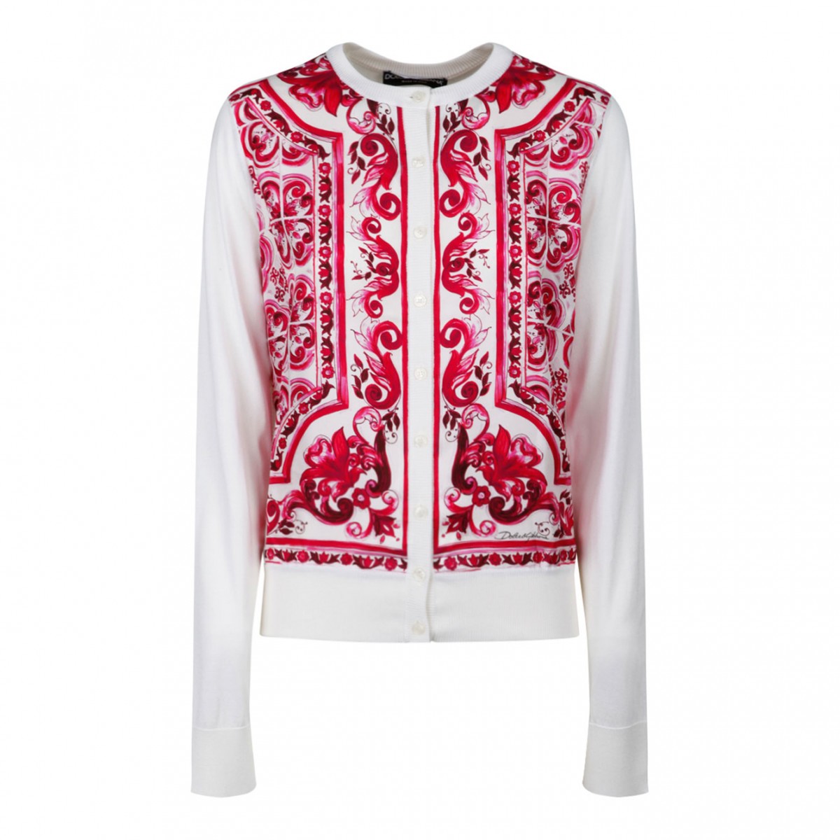 Fucsia Maiolica Print Silk And Twill Cardigan