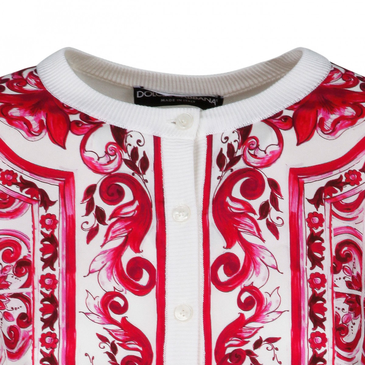 Fucsia Maiolica Print Silk And Twill Cardigan