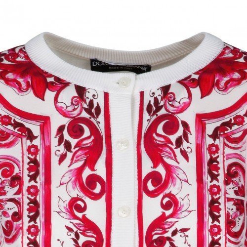 Fucsia Maiolica Print Silk And Twill Cardigan