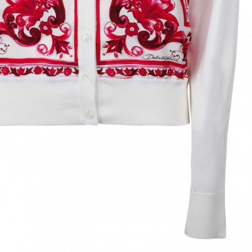 Fucsia Maiolica Print Silk And Twill Cardigan