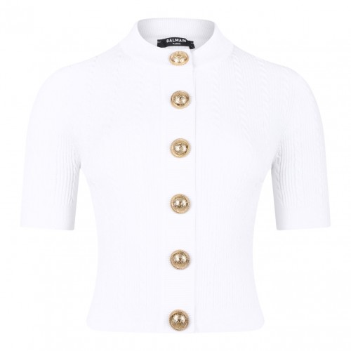 White Knit Button-Up Top