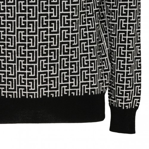 Navy Blue and Off White Monogram Print Jumper