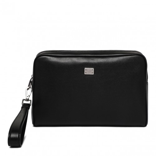 Black Logo Plaque Clutch Bag