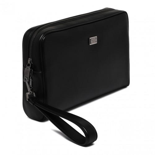 Black Logo Plaque Clutch Bag