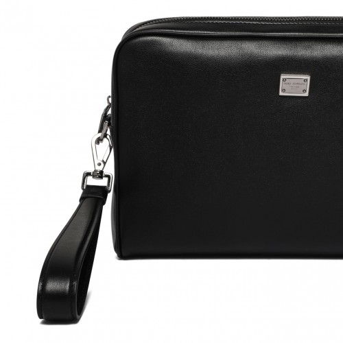 Black Logo Plaque Clutch Bag